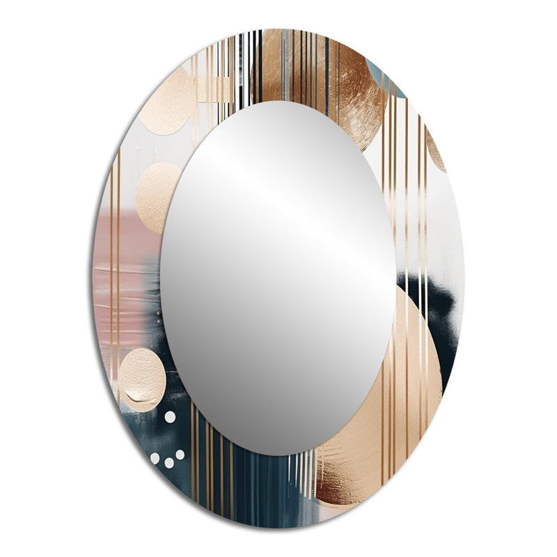 Soft Colors Shapes And Lines Marble III - Abstract Oval Decorative Mirror On Metal, 40" x 30"