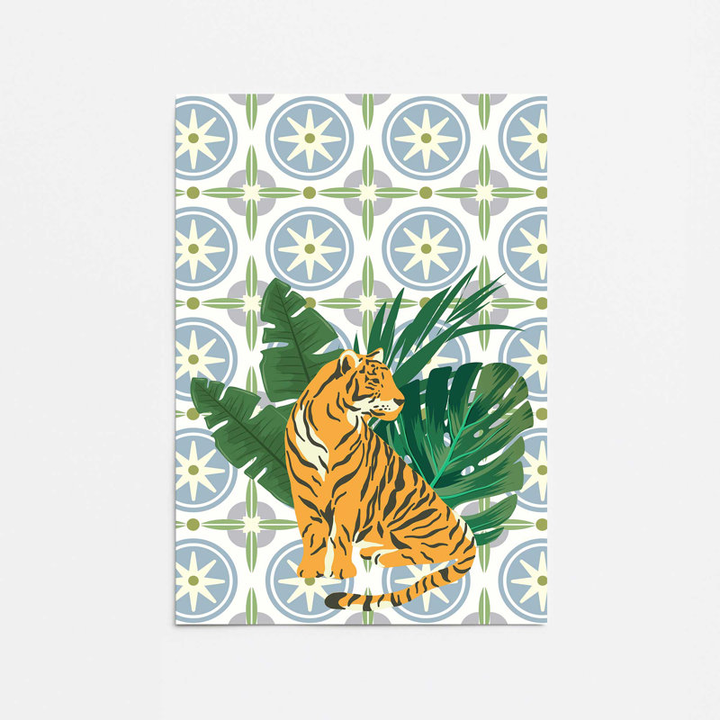 Tigre et motifs tropicaux, H 10 po x l 8 po
