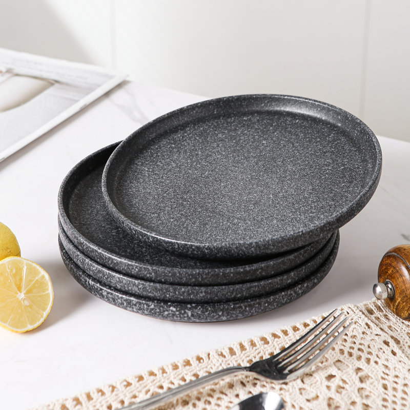 Milvio 16 Piece Stoneware Matte Reactive Glaze Dinnerware Set, Service For 4, Black