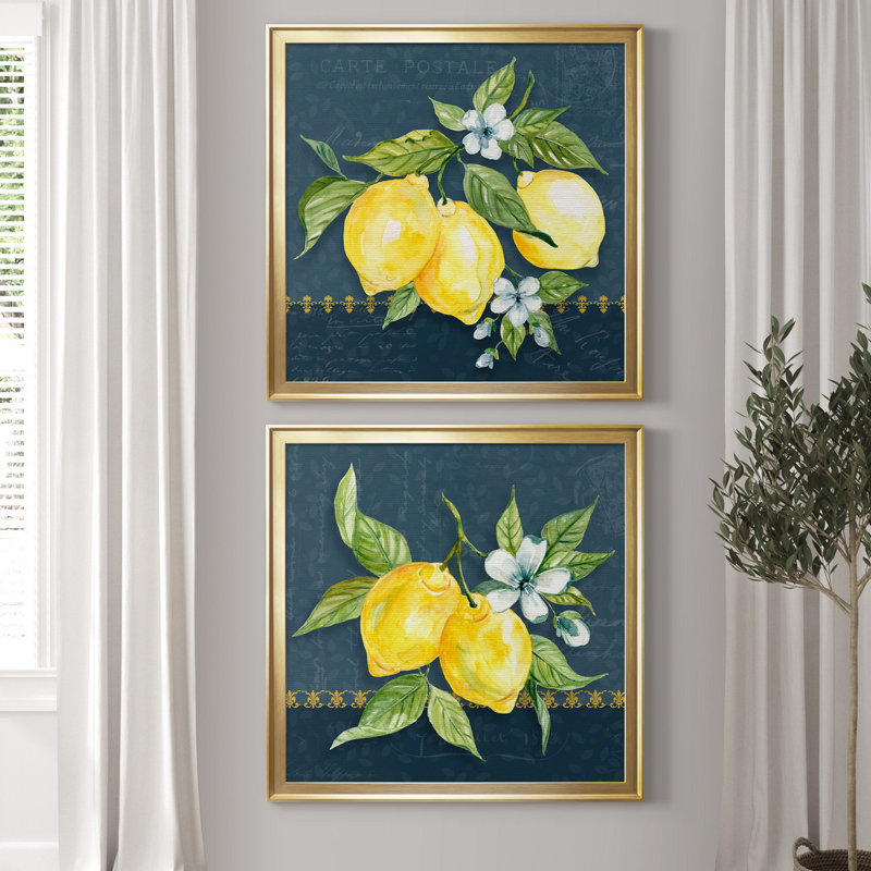 «Blue Lemon Squeeze I», ensemble de 2 impressions, Toile encadrée, H 17,5 po x l 35 po, Doré