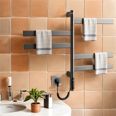 Smart Rotating Heated Towel Rack – Ipx5 Waterproof, Wi-fi App Control & Timer, Swivel Bars, Low Carbon Steel, Plug-in/hardwired