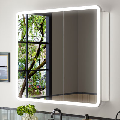 Medicine Cabinet with Lights, Round Corner, Recessed/Surface, Plug-in/Hardwired, Outlets+USB+Type-C,