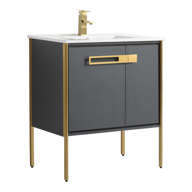 Meuble-lavabo simple 30 po, Laiton satiné, Gris Onix