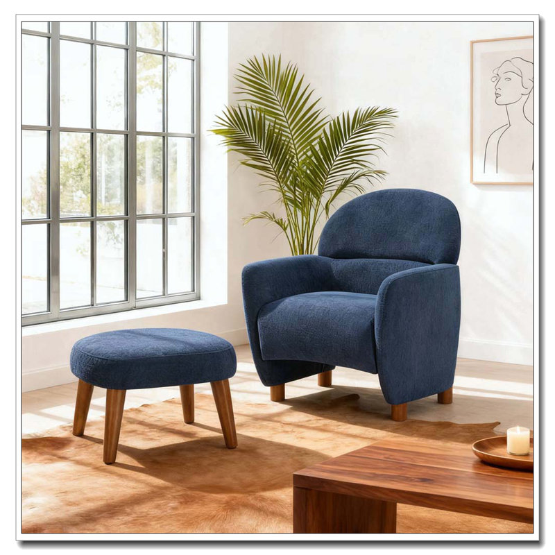 Chaise de loisir rembourrée avec repose-pieds, Bleu