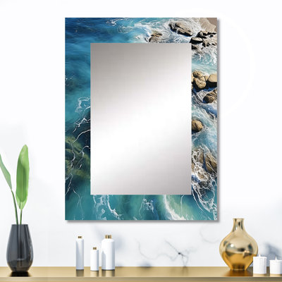 Vue aérienne de l'île tropicale V - miroir de plage, miroir mural bleu unique, impression d'art en métal