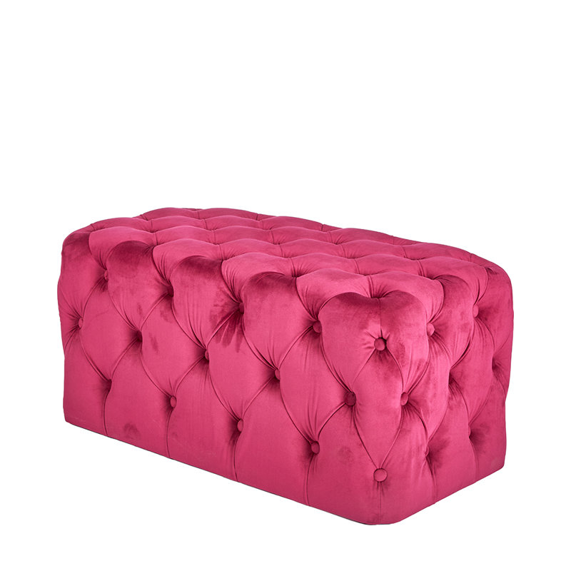 Kremer 80cm Wide Velvet Tufted Rectangle Solid Colour Cocktail Ottoman, Raspberry Pink