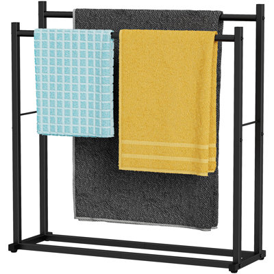 Towel Racks for Bathroom, 2 Tiers Wider Towel Drying Rack Outdoor, Free Standing Towel Rack, Pool Towel Blanket Stand and Display Rack for Oversized Bath Towels, Black