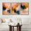 Peinture orange, orange, triptyque, abstrait, peinture moderne et colorée, coups de pinceau