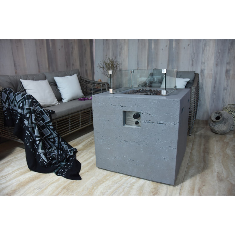 Athisl Concrete Fire Pit Table, Dark Gray