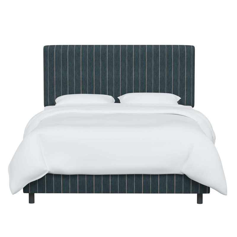 Lit tapissier standard à profil bas Eisley, Simple, Oxford rayé bleu marine
