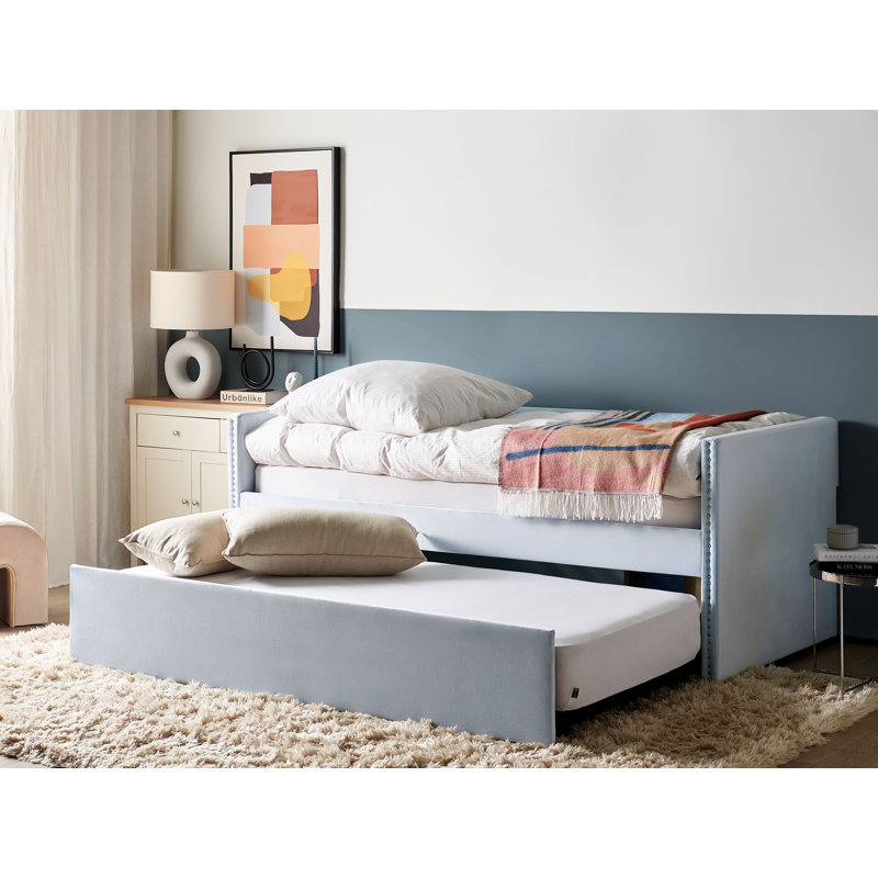 Baskin Upholstered Daybed with Trundle, Light Blue