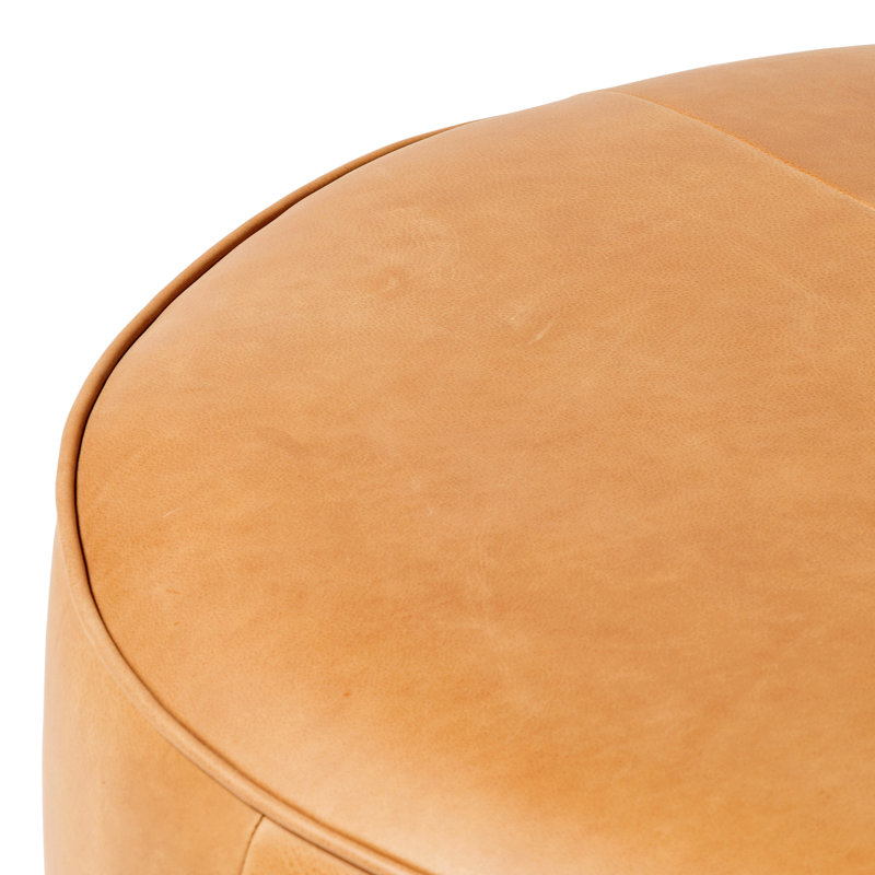 Sinclair Large Round Ottoman, Palermo Butterscotch Genuine Leather