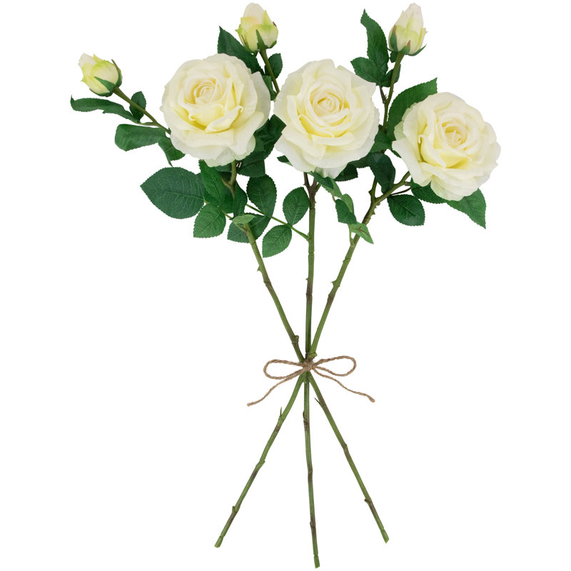 Set of 6 White Real Touch Artificial Rose Stems
