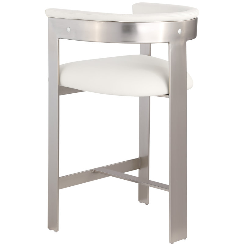 Romeo Hermi Vegan Leather Counter Stool, Cream Vegan Leather, Brushed Chrome