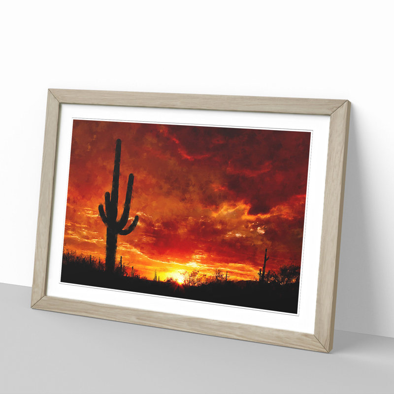 Sunset in Saguaro - Picture Frame Painting, 27cm H x 36cm W x 2cm D, Oak Framed