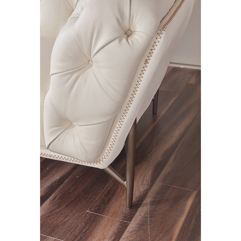 Causeuse en cuir véritable 76 po, Cuir véritable blanc