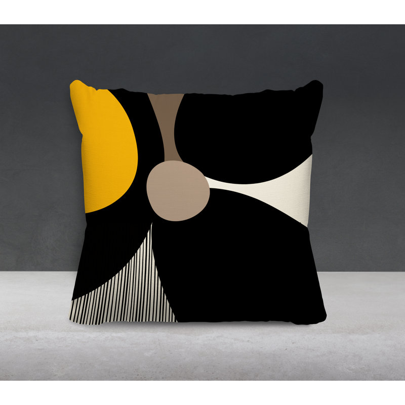 Coussin intérieur / extérieur en polyester filé Lara, 19 po x 19 po, Jaune / blanc cassé