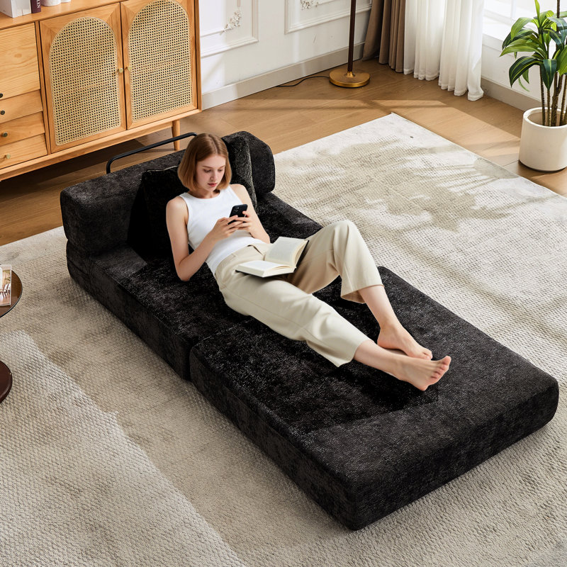 Canapé à compression, canapé-lit convertible au sol avec structure de forme fixe, canapé modulaire à assise simple sans os, sans assemblage requis, tissu chenille, pour la chambre à coucher du salon