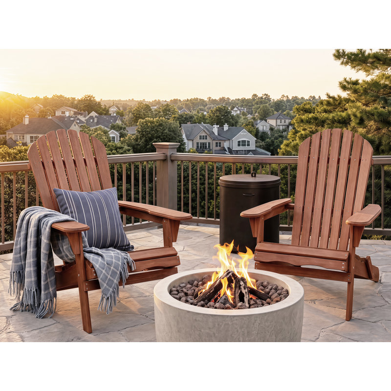 Set of 2 Solid Wood Folding Adirondack Chair for Outdoor Patio, Backyard, Porch, Garden & Deck with Wide Armrests, Dark Brown