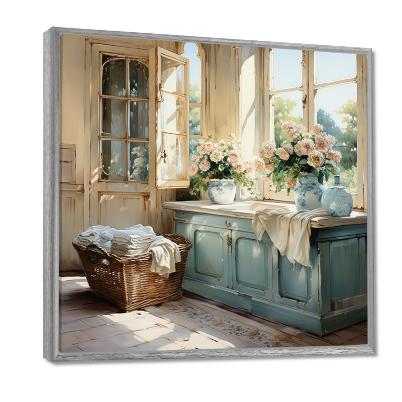 Laundry Room French Vintage I - Laundry Wall Art, H 24 po x l 24 po, Argent argent, Reproduction avec cadre flottant