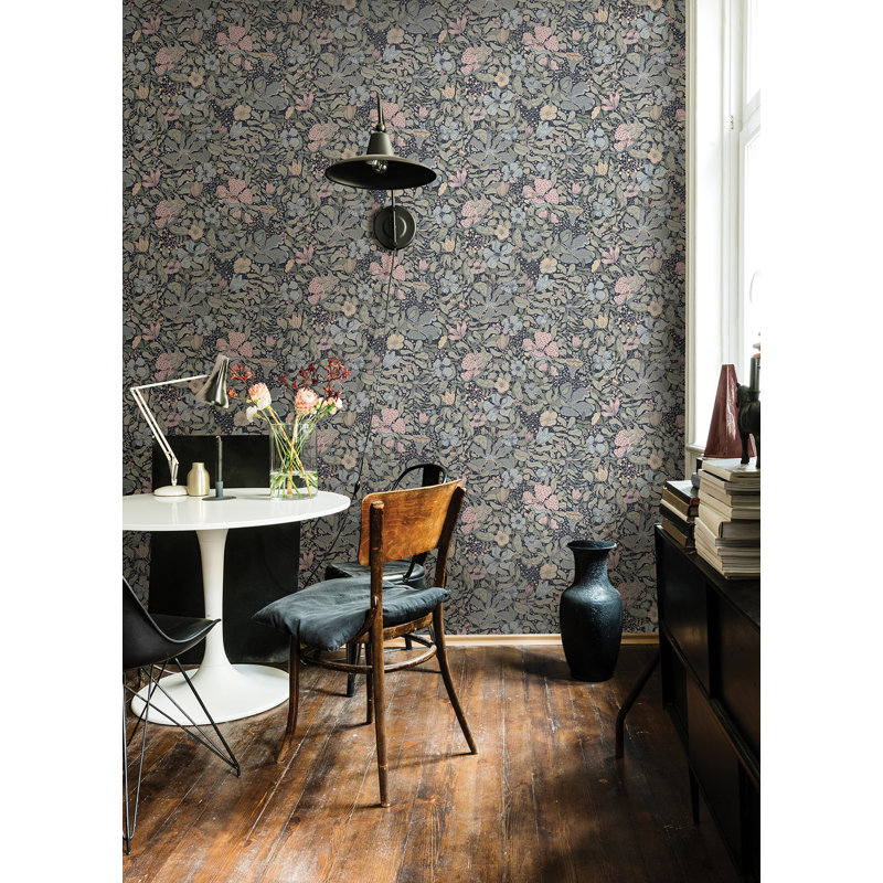 Papier peint floral Harriette, Bleu foncé