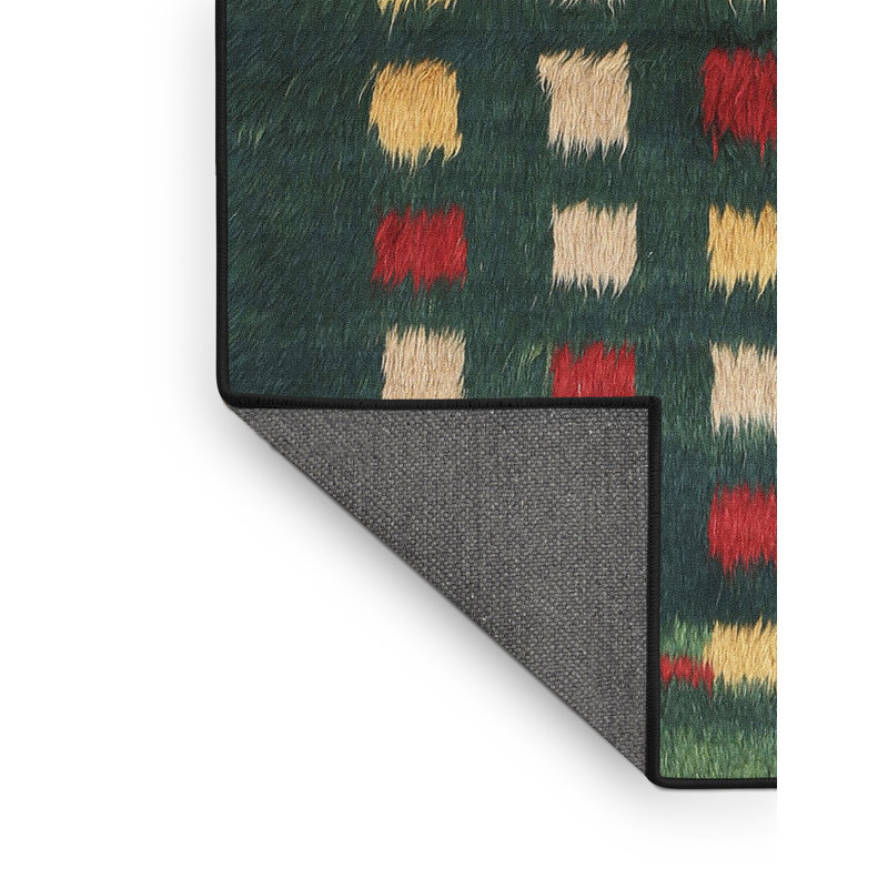 Tapis de zone vert/crème/rouge contemporaine, Rectangle 5 pi x 7 pi