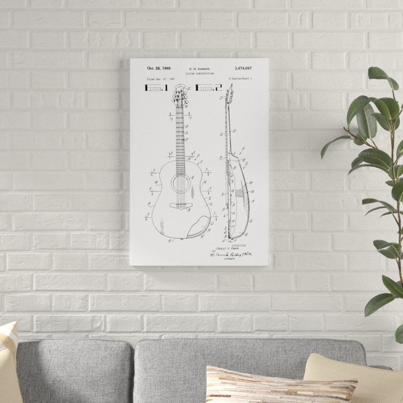 « rétro guitare, brevet d’esquisse », impression sur toile