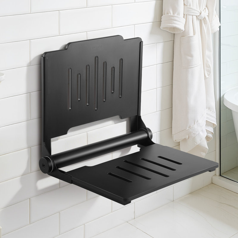 Siège de douche pliable fixé au mur, banc de douche pliable de 17,8 po avec dossier de soutien, siège de couloir de salle de bain pliable en plastique avec cadre en acier inoxydable pour adultes âgés, chargement de 400 lb