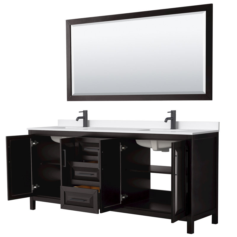Daria 80'' W Vanity, Matte Black, Brown, White Quartz