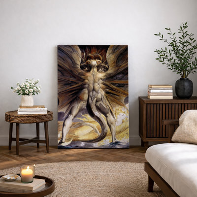 Dark Gothic Demon Winged Creature Artwork, Vintage Mythology Monster Illustration Pictures, Framed Canvas Giclee Print Wall Art
