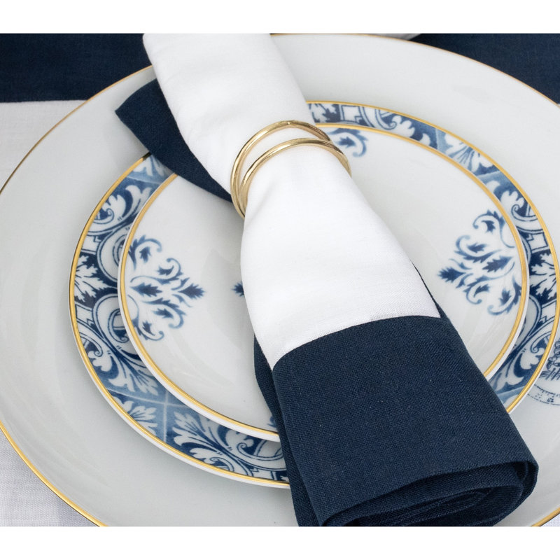 Contempo - 100% Pure Linen Dinner Napkins, Navy/White