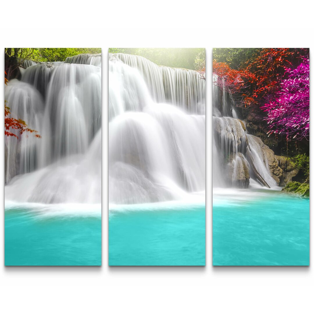 3-tlg. Leinwandbilder-Set Wasserfall zwischen bunten Bäumen - Thailand