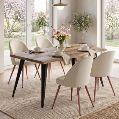 Shivani 5-Piece Modern Dining Set with 63'' Wavy-Edge Table and Upholstered Chairs