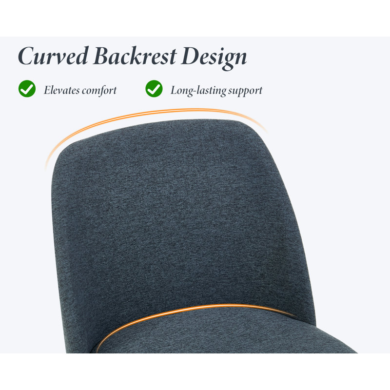 Modern Armless Upholstered Dining Chairs with Solid Wood Legs Side Accent Chair for Dining Room/Living Room, Dark Blue