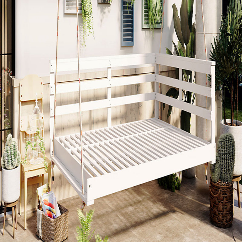 Balancelle d'extérieur en bois d'acacia, Blanc, 55"