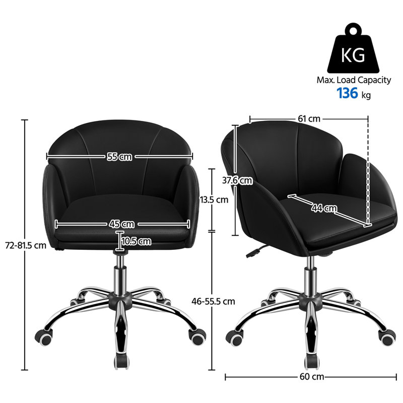 Desk Chair With Petal-shaped Backrest, Black Faux Leather