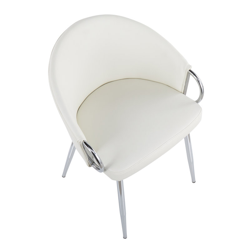 Josie 19.25" Faux Leather Upholstered Armchairs, Chrome, White