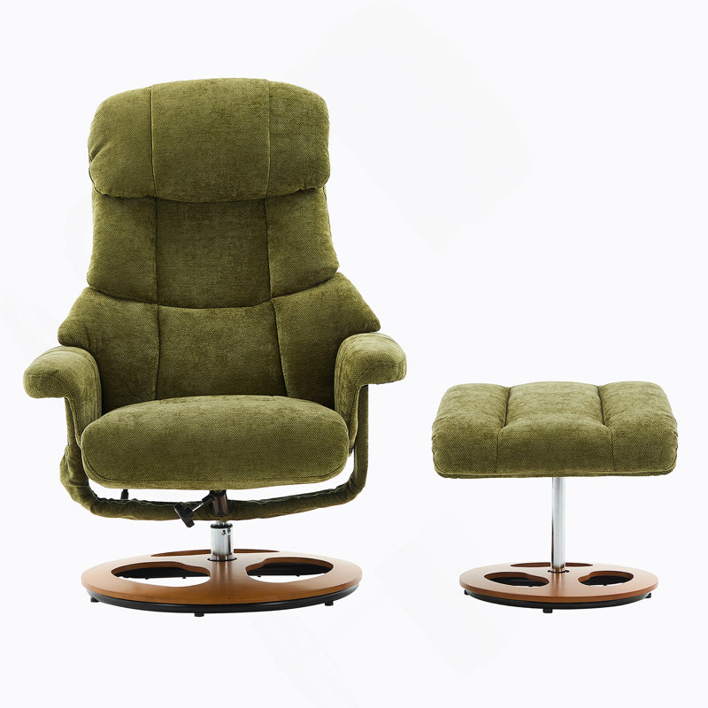 Ergonomic Recliner Chair With Ottoman, Modern 360° Swivel Lounge Chair With Footstool, Chenille Fabric, 5 Point Vibration Massage, Seat Heating & 140° Adjustable Backrest
