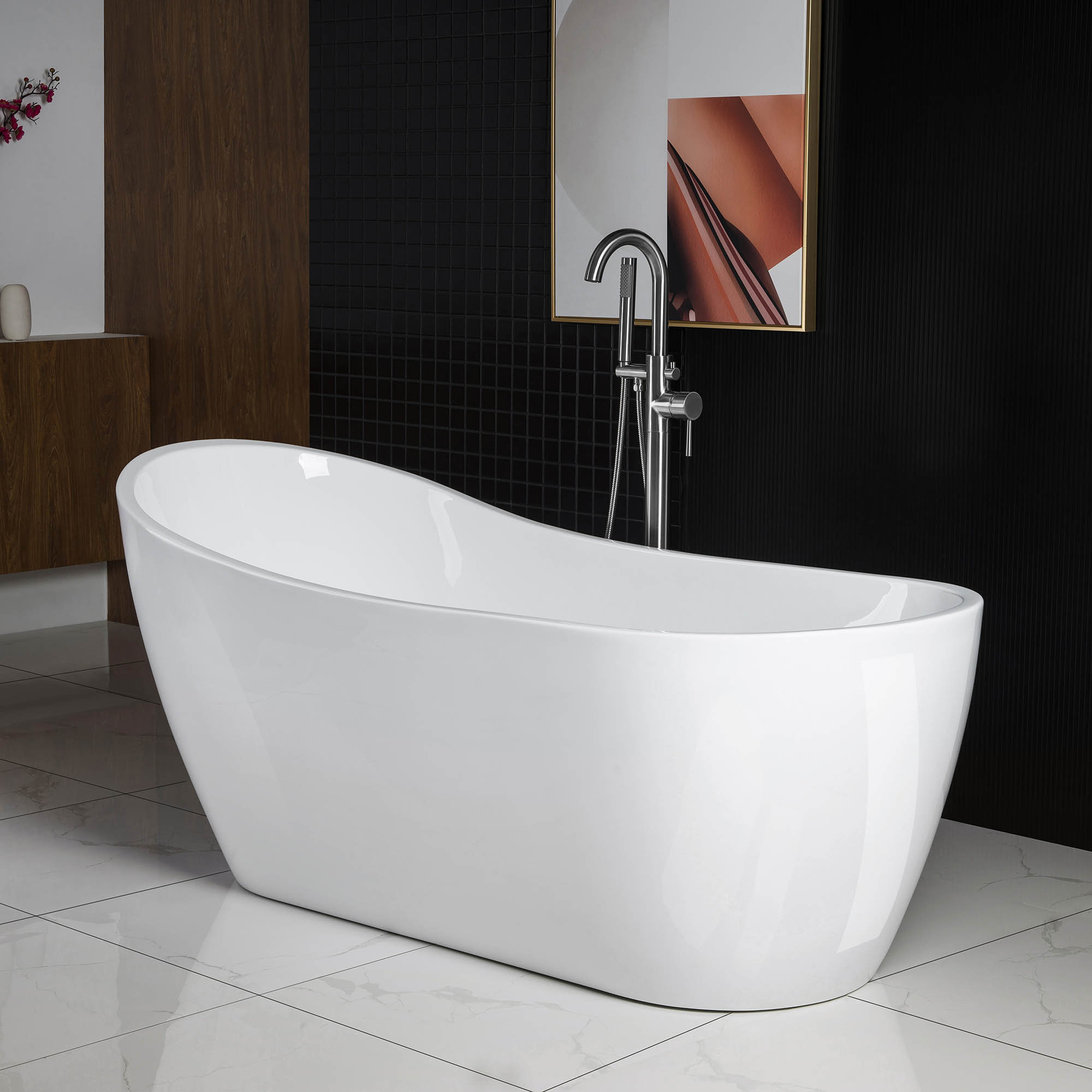 WoodBridge 67'' x 28.25'' Freestanding Soaking Acrylic Bathtub ...