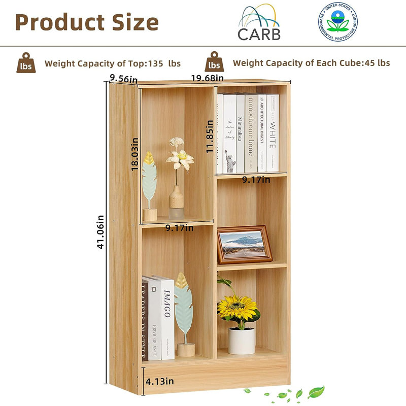 Bibliothèque Annysa, Naturel, (4 tablettes) H 41 po x l 19,68 po x P 9,56 po