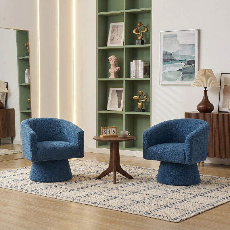 Fauteuil demi-tonneau pivotant rembourré Caleigha, Polyester marine