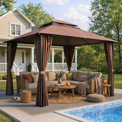 10 x 10 FT Pop Up Gazebo Outdoor Canopy，Instant Patio Gazebo Sun Shade Canopy
