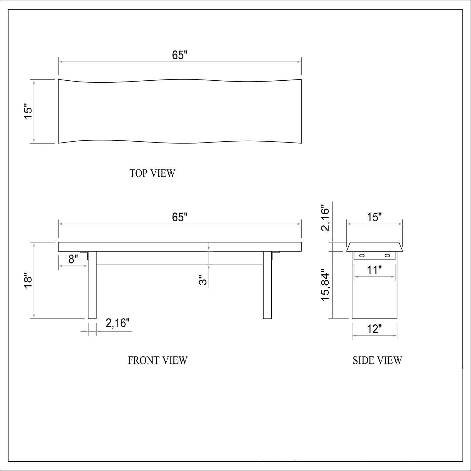 Colin Dining Bench, Americano, 18" H x 65" W x 15" D