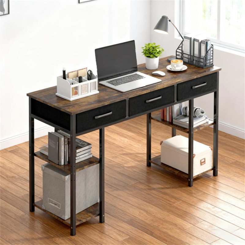 Bureau d'écriture (ne pas inclure les tabourets), Brun rustique, Noir