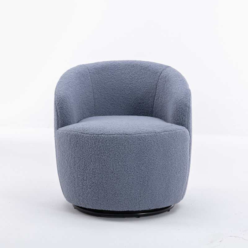 Swivel Accent Armchair Barrel Chair With Powder Coating Metal Ring, Light Blue Teddy