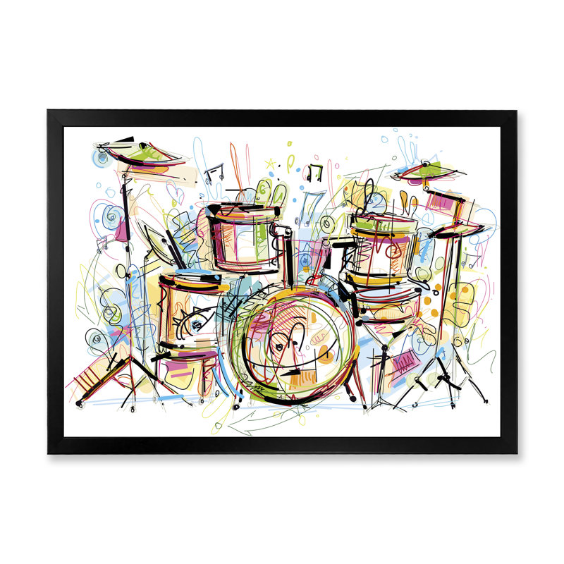 «Music Drum Set Abstract Design», reproduction sur toile flottante, Cadre noir, H 24 po x l 36 po x P 1 po