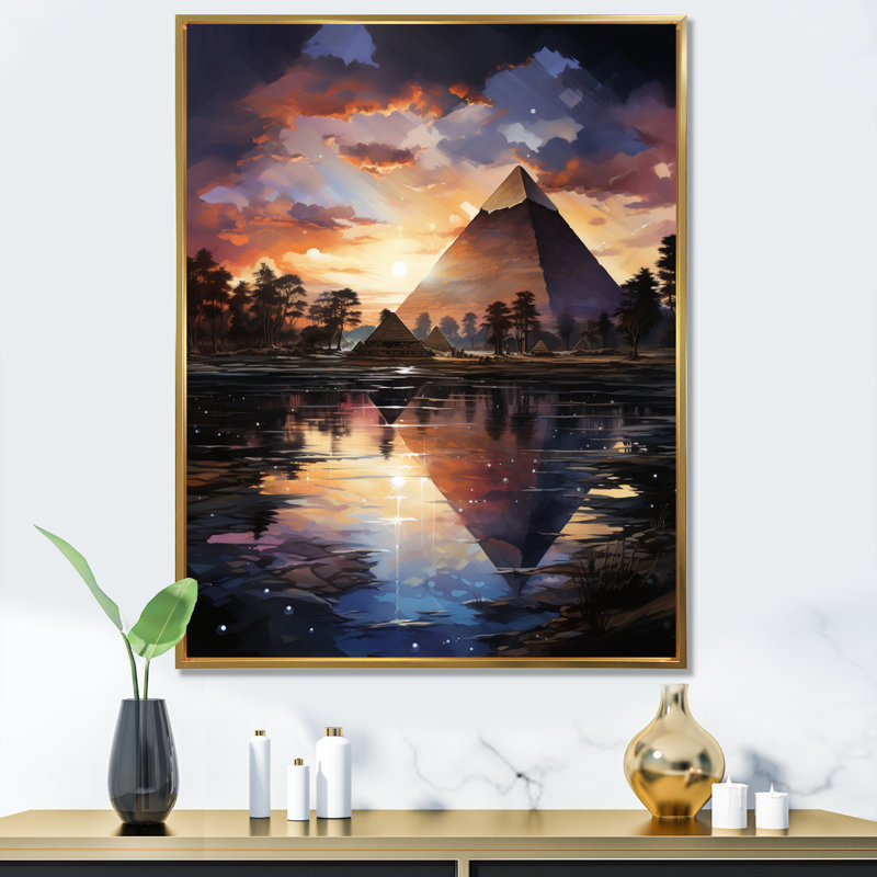 Égypte, pyramides mystiques - impression, Cadre flottant doré, H 40 po x l 30 po x P 1,5 po