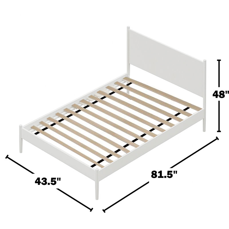 Blanc, Mid-Century moderne, lit simple, fabrication, sommier à lattes, chambre à coucher, aucun sommier requis, taille Mid-Century, bois d'ingénierie plateforme et bois massif, pieds fuselés, ventilation
