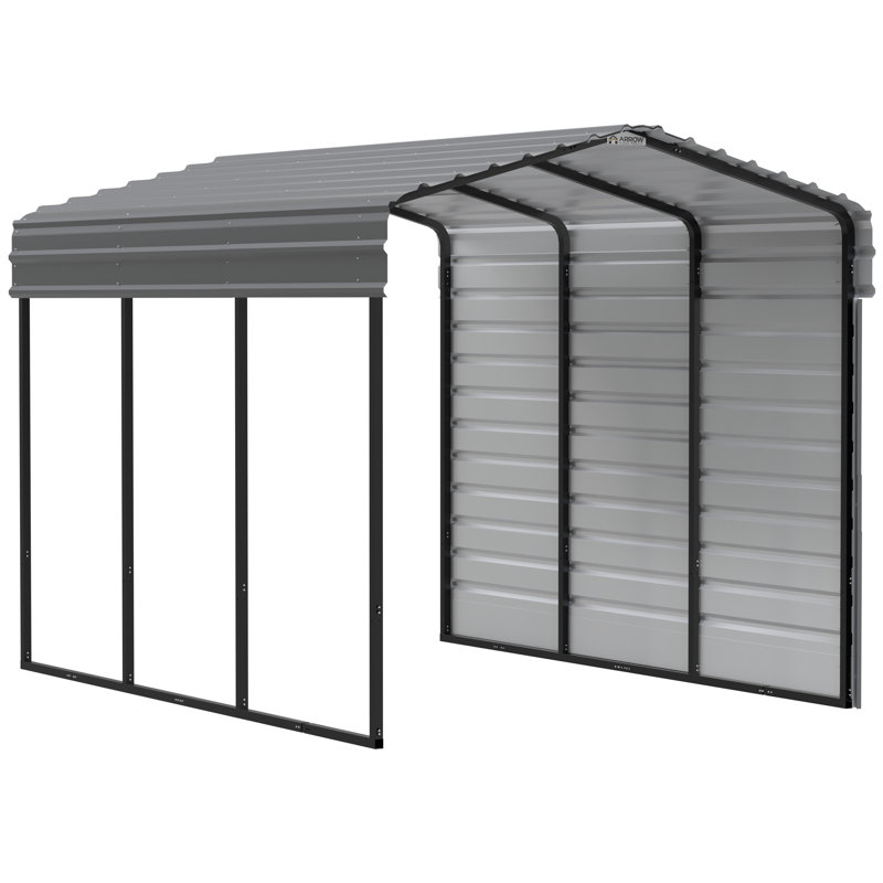 Charcoal Galvanized Steel Carport with 1-Sided Enclosure, 10' x 15' x 9'