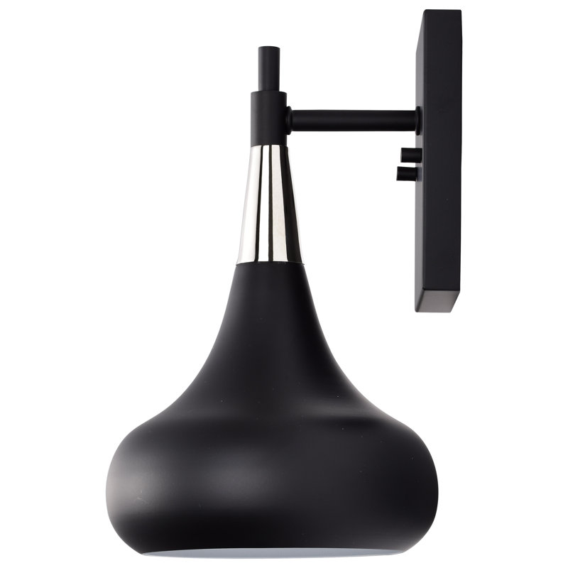 Armed Sconce, Matte Black Exterior / Polished Nickel Collar 